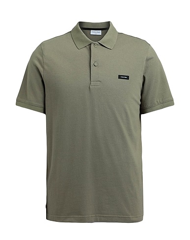 CALVIN KLEIN Polo shirt Military green 96% Cotton, 4% Elastane