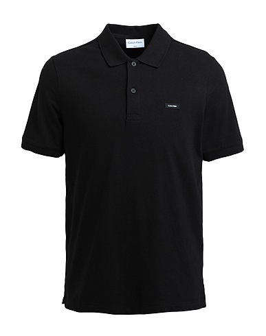CALVIN KLEIN Polo shirt Black 96% Cotton, 4% Elastane