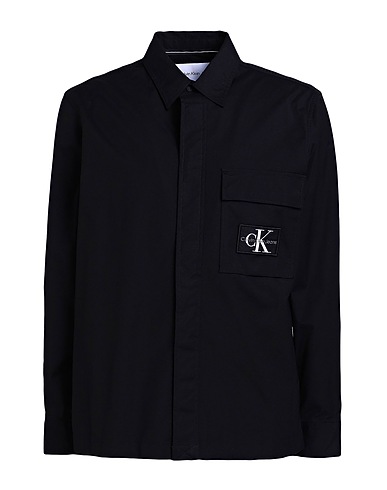 CALVIN KLEIN JEANS Solid colour shirt Black 60% Cotton, 35% Polyamide, 5% Elastane