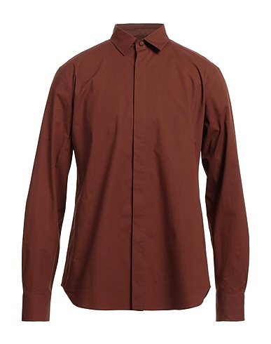 VALENTINO GARAVANI Solid colour shirt Chocolate brown 95% Cotton, 5% Elastane