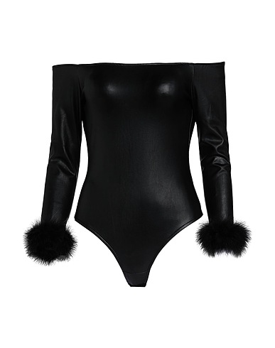 ANTONELLA RIZZA TOPWEAR Black 100% Polyurethane, Viscose, Elastane, Feathers