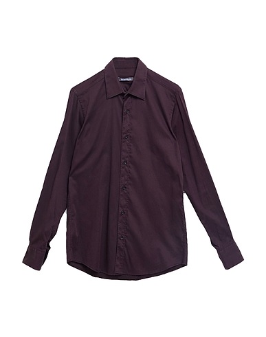 HAVANA & CO. Solid colour shirt Dark purple 97% Cotton, 3% Elastane