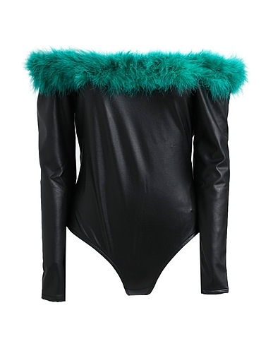 ANTONELLA RIZZA TOPWEAR Black 100% Polyurethane, Viscose, Elastane, Feathers