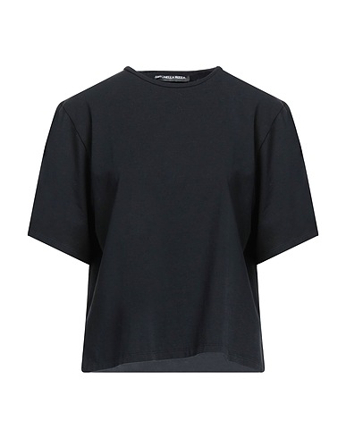 ANTONELLA RIZZA Basic T-Shirt Black 48% Cotton, 48% Modal, 4% Rubber