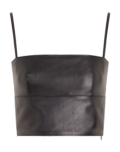 8 by YOOX Bustier LEATHER SPAGHETTI STRAP TOP
 Schwarz 100% Lammleder
