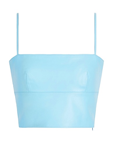 8 by YOOX Bustier LEATHER SPAGHETTI STRAP TOP
 Light blue 100% Lambskin