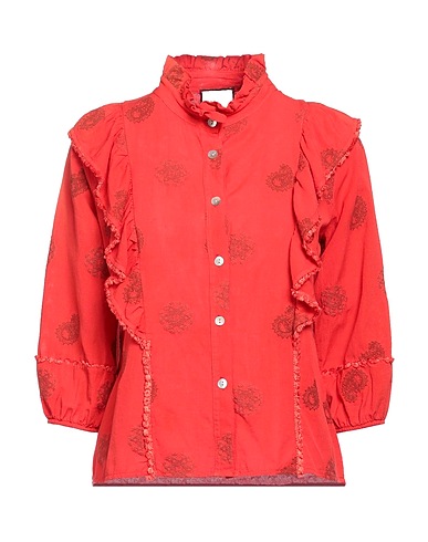 CLUB CROCHET Shirts Tomato red 90% Cotton, 7% Acetate, 3% Other Fibres