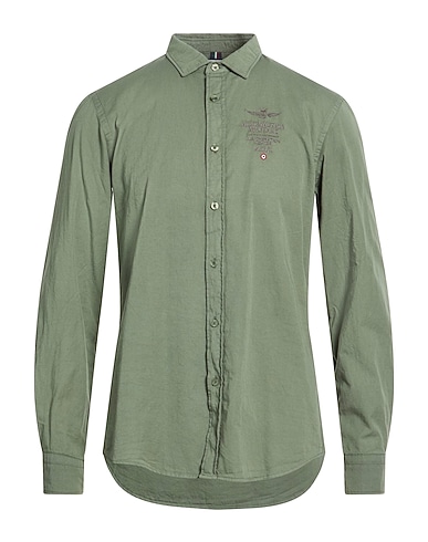 AERONAUTICA MILITARE Solid colour shirt FRECCE TRICOLORI Military green 100% Cotton