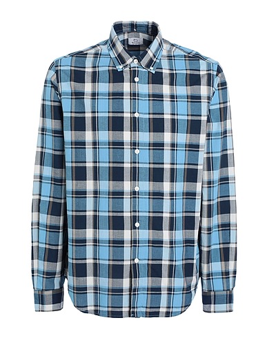 WOOLRICH Camicia a quadri POPLIN MADRAS SHIRT 
 Blu 100% Cotone