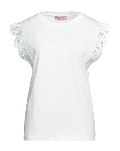 TWINSET Basic T-Shirt Off white 100% Cotton, Polyester, Elastane
