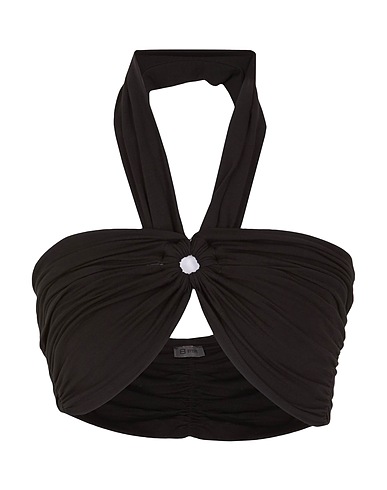 8 by YOOX Crop top JERSEY HALTER OFF-SHOULDER CROP TOP
 Black 95% Viscose, 5% Elastane