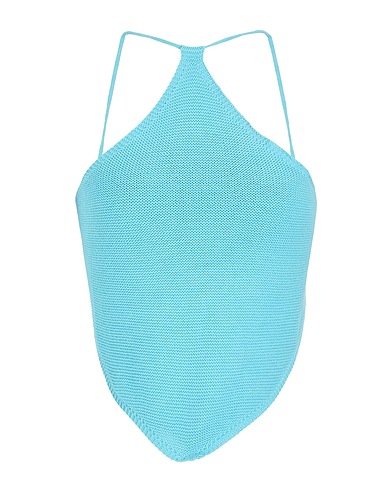8 by YOOX Crop top KNIT BACKLESS HALTERNECK TOP
 Turquoise 100% Organic cotton