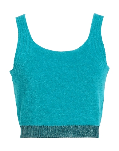 PINKO Crop top Turquoise 70% Cotton, 30% Polyamide, Viscose, Metallic fiber