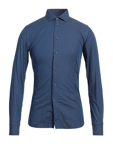BRANCACCIO Patterned shirt Navy blue 100% Cotton