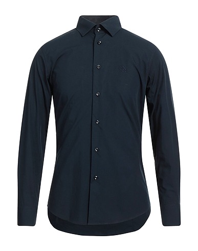 CAVALLI CLASS Solid colour shirt Navy blue 97% Cotton, 3% Elastane