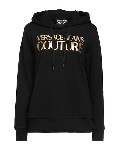 VERSACE JEANS COUTURE Hooded sweatshirt Black 100% Cotton, Elastane