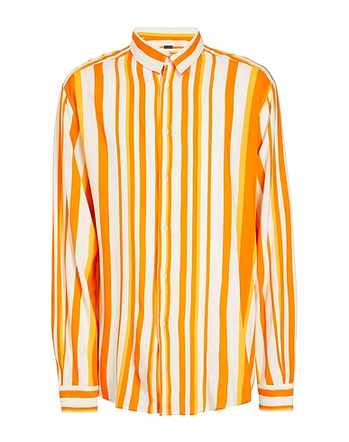 8 By YOOX VISCOSE STRIPED OVER-SIZE SHIRT | Orange Men‘s Striped Shirt ...