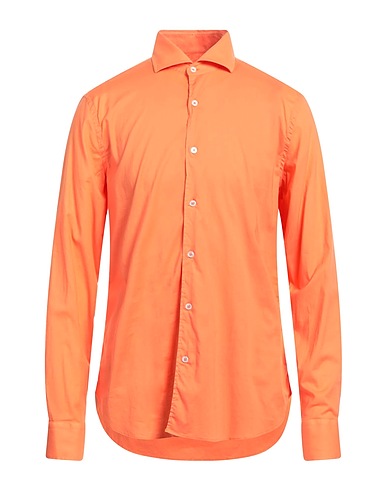 FEDELI Solid colour shirt Orange 95% Cotton, 5% Elastane