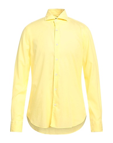 FEDELI Solid colour shirt Yellow 95% Cotton, 5% Elastane
