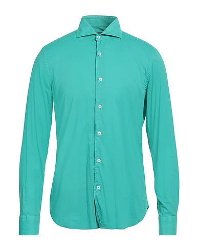 FEDELI Solid colour shirt Emerald green 95% Cotton, 5% Elastane