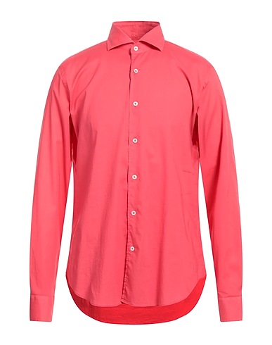 FEDELI Solid colour shirt Coral 95% Cotton, 5% Elastane