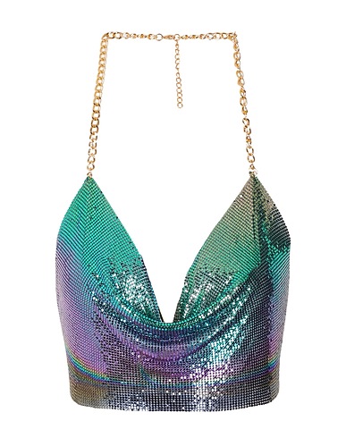 8 by YOOX Crop top METAL HALTER CHAIN CROP TOP
 Green 90% Aluminium, 10% Metal