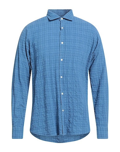 R3D WÖÔD Checked shirt Pastel blue 100% Cotton