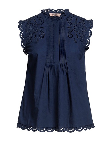 TWINSET Top Navy 100% Cotton, Polyester