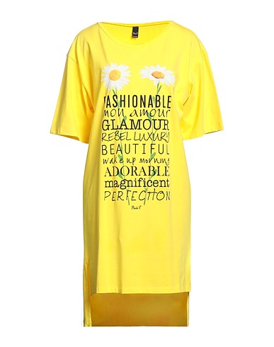 PAOLA T. Short dress Yellow 90% Cotton, 10% Elastane