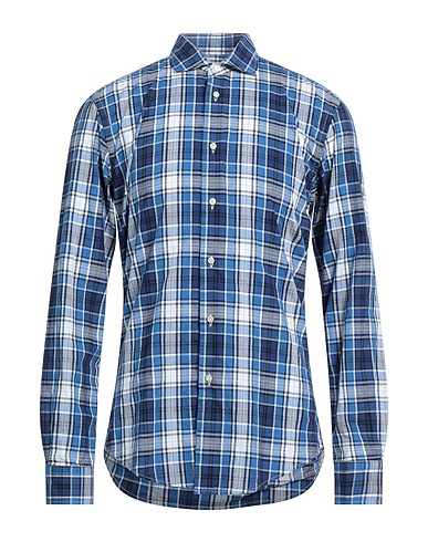 BRIAN DALES Checked shirt Navy blue 100% Cotton