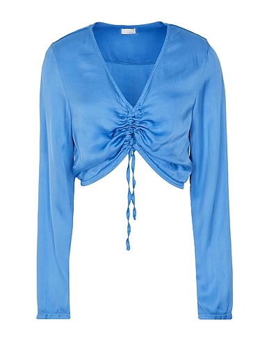 8 by YOOX Top LONG SLEEVE TOP W/ FRONT CUT OUT
 Azure 100% Viscose