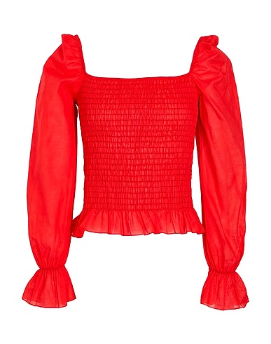 8 by YOOX Top SMOCK PUFFED SLEEVE TOP
 Red 100% Cotton