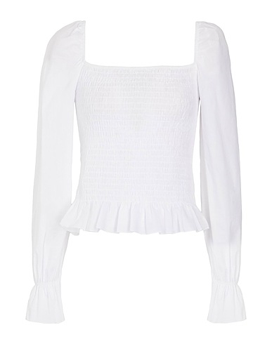 8 by YOOX Top SMOCK PUFFED SLEEVE TOP
 Bianco 100% Cotone