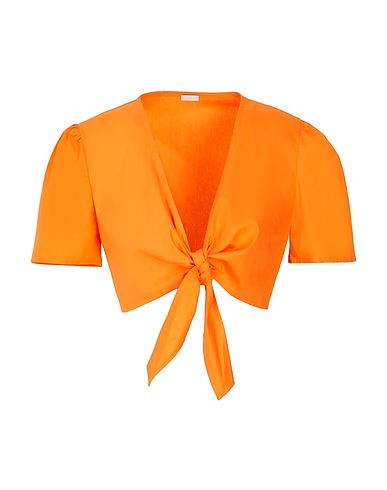 8 by YOOX Top SHORT SLEEVE CROP TOP WITH FRONT KNOT
 Arancione 100% Cotone