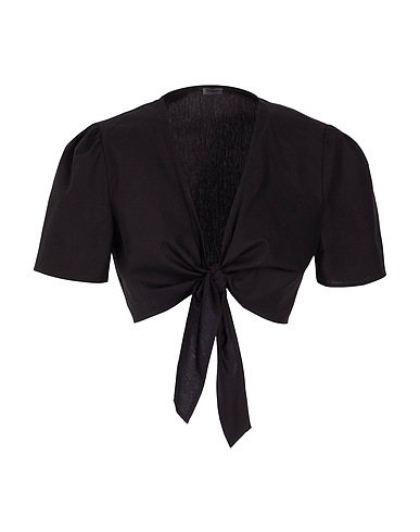 8 by YOOX Top SHORT SLEEVE CROP TOP WITH FRONT KNOT
 Black 100% Cotton