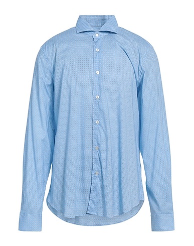 FEDELI Patterned shirt Sky blue 95% Cotton, 5% Elastane
