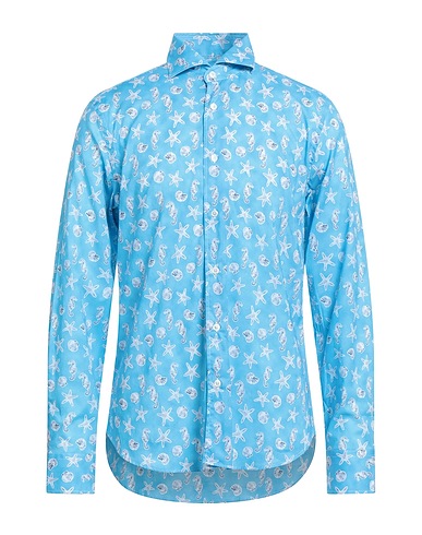 FEDELI Hemd mit Muster Azurblau 95% Baumwolle, 5% Elastan