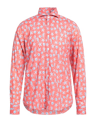 FEDELI Patterned shirt Coral 95% Cotton, 5% Elastane