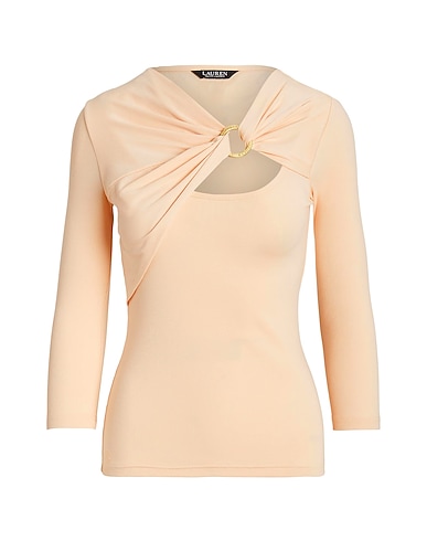 LAUREN RALPH LAUREN T-shirt RING-FRONT RIB-KNIT TOP
 Blush 96% Cotton, 4% Elastane