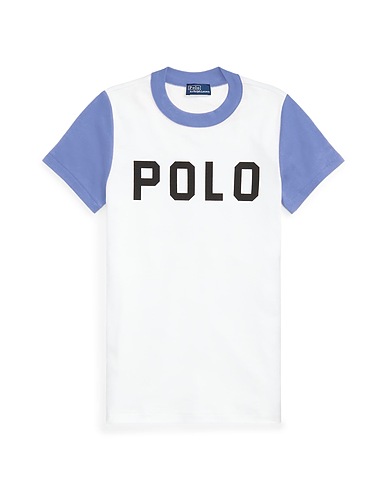 POLO RALPH LAUREN Ｔシャツ COLOR-BLOCKED LOGO RIBBED COTTON TEE
 ライトブルー コットン 100%