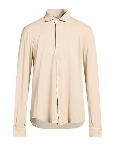 FEDELI Solid colour shirt Beige 100% Cotton