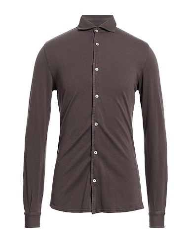 FEDELI Solid color shirt Dark brown 100% Cotton