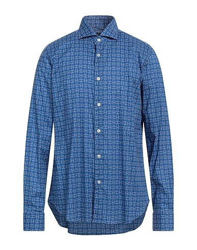 FEDELI Patterned shirt Blue 95% Cotton, 5% Elastane