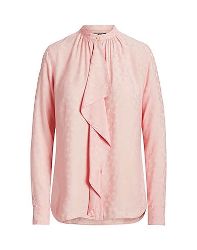 LAUREN RALPH LAUREN Solid colour shirts & blouses RUFFLE-TRIM LOGO JACQUARD SHIRT
 Light pink 100% Viscose
