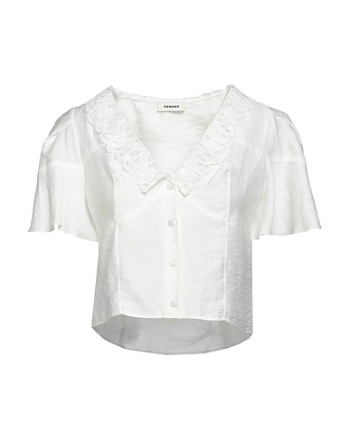 SANDRO Lace shirts & blouses Off white 54% Viscose, 32% Linen, 14% Polyamide, Polyester