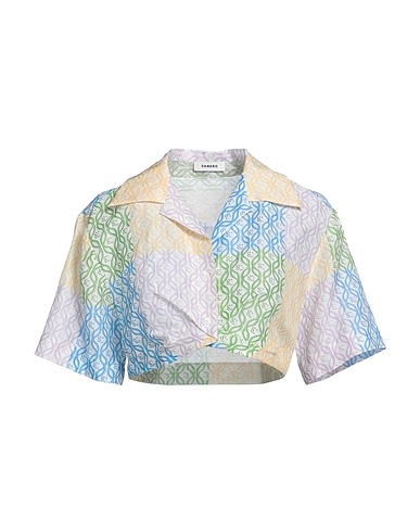 SANDRO Linen shirt Azure 57% Linen, 43% Viscose, Mother-of-pearl