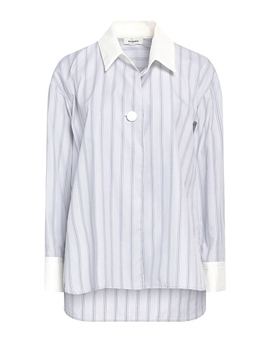 SANDRO Striped shirt Light grey 100% Cotton, Mother-of-pearl