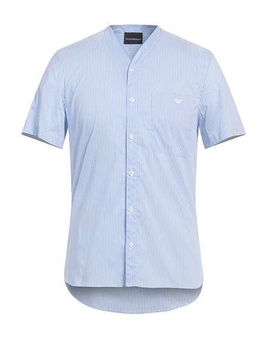 EMPORIO ARMANI Striped shirt Azure 69% Cotton, 27% Polyamide, 4% Elastane