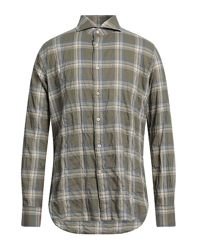 BOLZONELLA 1934 Checked shirt Military green 99% Cotton, 1% Elastane
