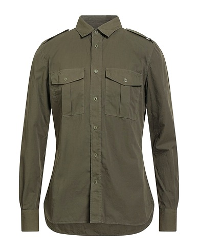 GLANSHIRT Einfarbiges Hemd Militärgrün 100% Baumwolle